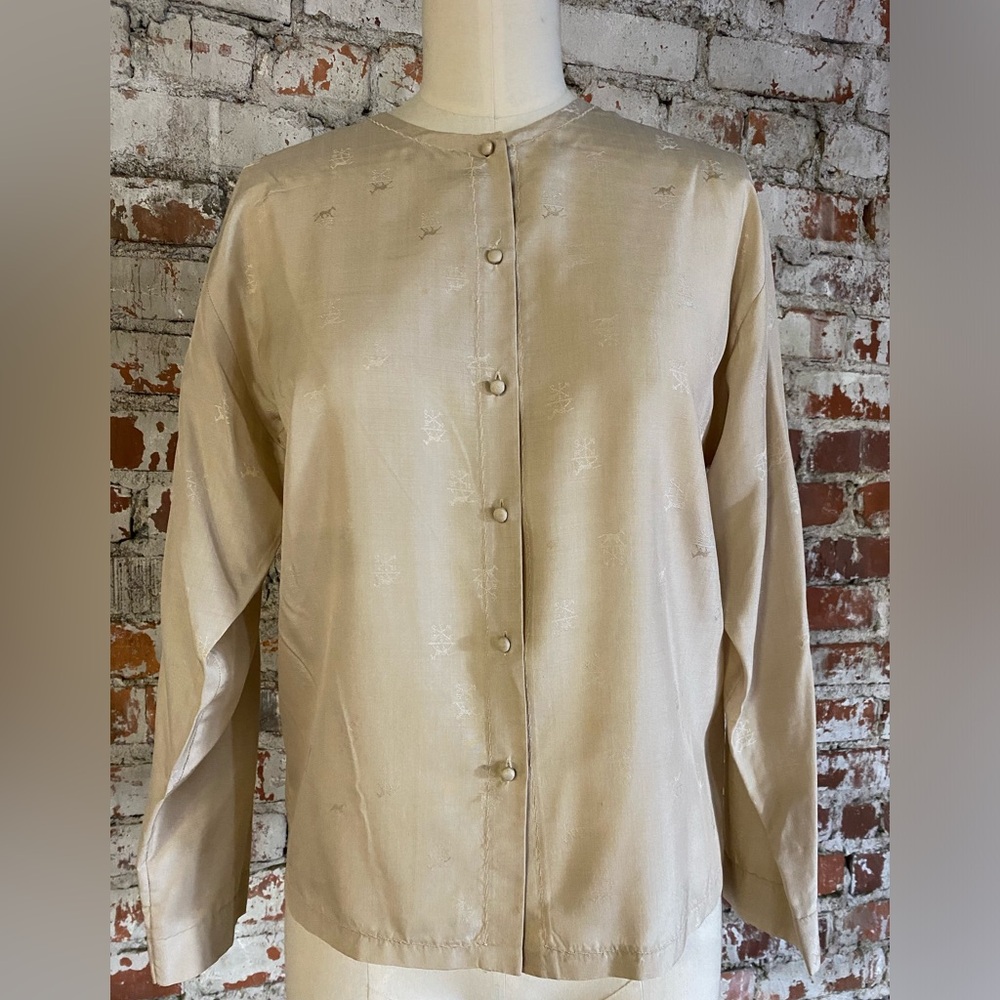 Vintage equestrian themed silk blouse by Andra Gabrielle for Barney's NY